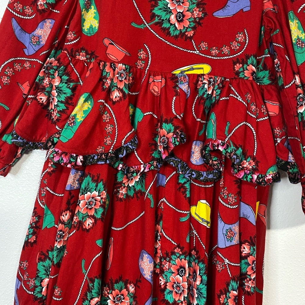 Vintage Vibrant Red Floral Kids Dress - Picture 12 of 16